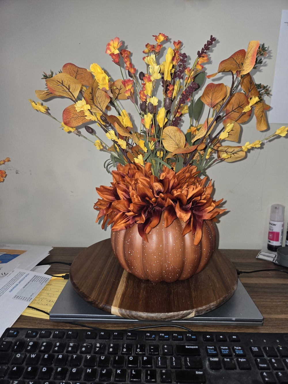 Festive Pumpkin Floral Centerpiece in Orange and Yellow